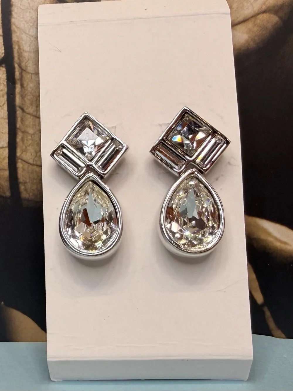 Swarovski crystal drop pear shaped pierced earrings